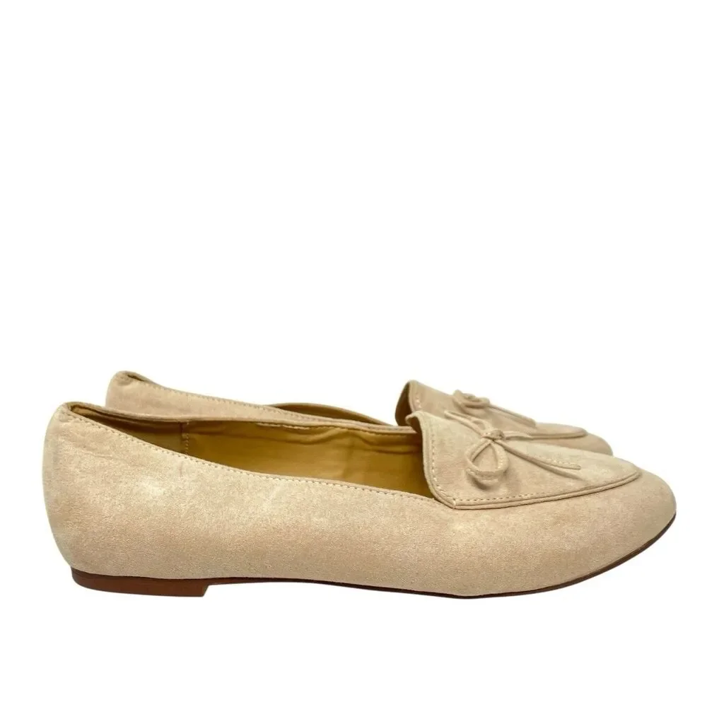 J Crew Shoes Womens‎ 7 Beige Faux Suede Bow Loafers Ballet Flats Feminine